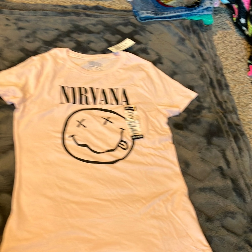 NIRVANA Pink Short Sleeve Tee Iconic Smiley Face